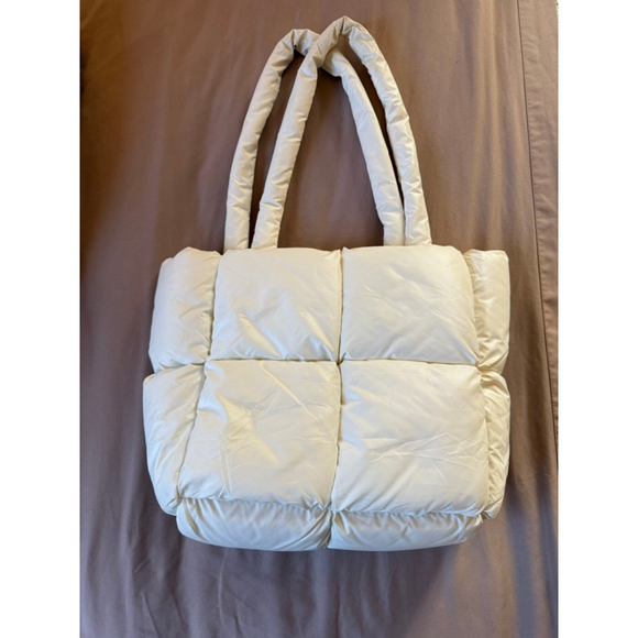 Women's Cream Puffer Tote Bag One Size - Picture 2 of 9